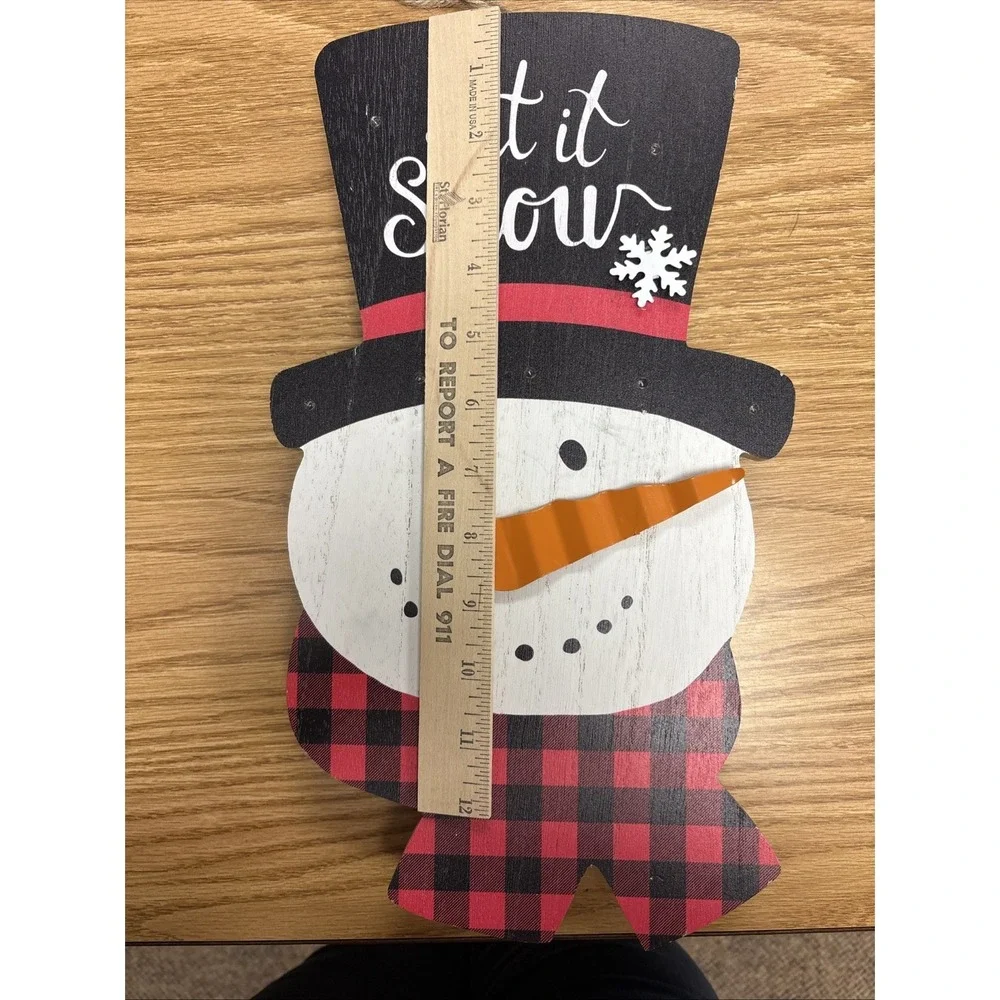 LET IT SNOW Snowman Rustic Hanging Wall Sign Christmas Light-Up 14